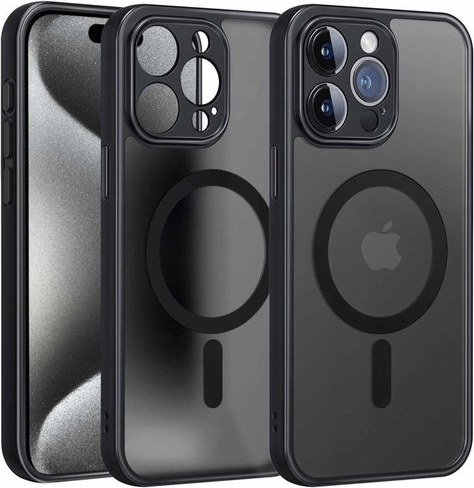 Etui Nakładka Case MagSafe Czarne do iPhone 15 Pro + Szkło Hartowane