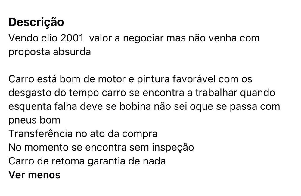 Renalt clio 2001 de retorno leia o anúncio