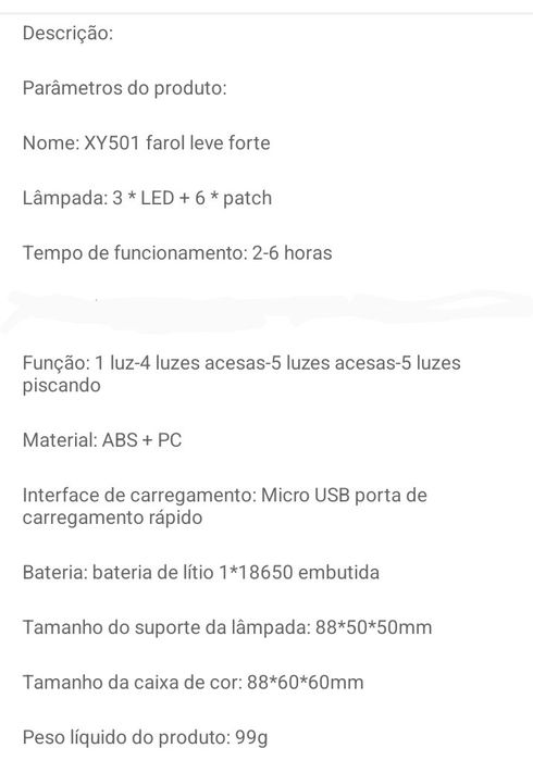 USB recarregável farol portátil 5LED