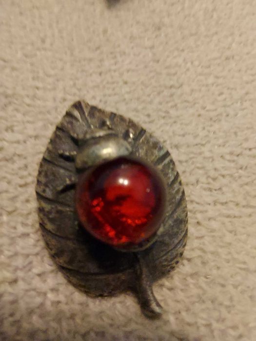 Pierscionek regulowany bursztyn biedronka czerwony