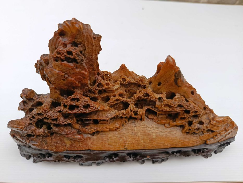 Escultura Pedra Sabão Aldeia Chinesa Séc XIX CHINA 25 cm