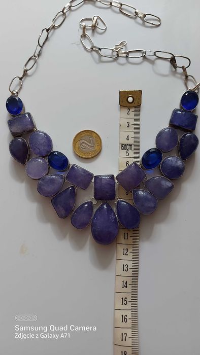 Duzy naszyjnik indyjski, doskonaly na sweter, kamienie szklo i mineral