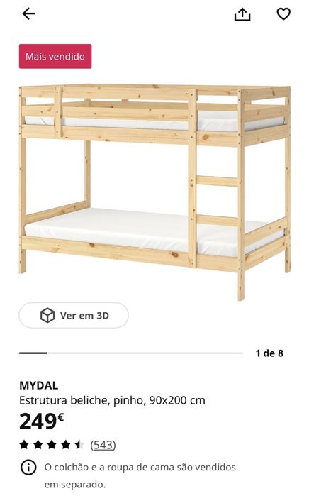 Beliche IKEA, estrutura em Pinho (sem colchões) como novo