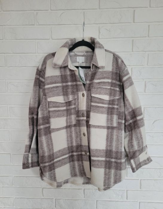 Kurtka koszulowa oversize damska z dodatkiem wełny H&M 36 S