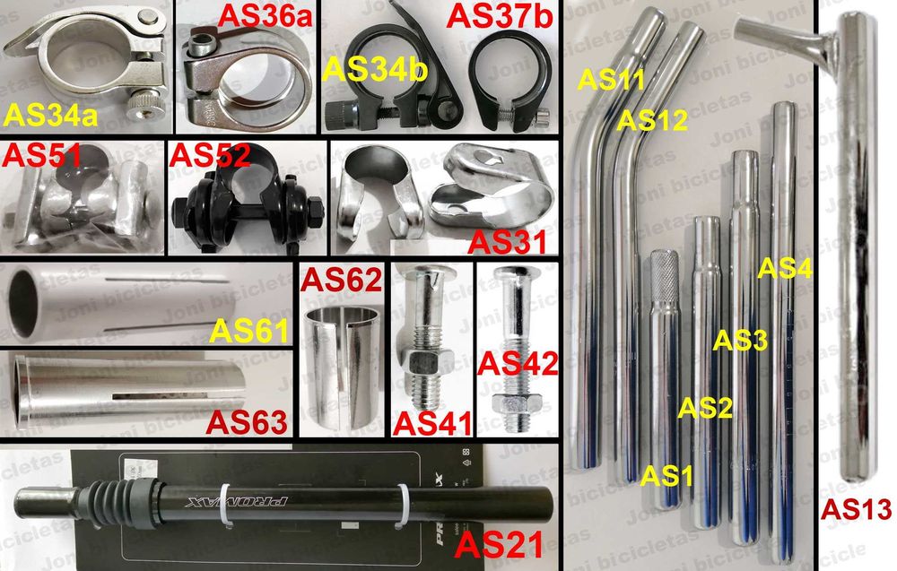 Espigão de selim de bicicleta e acessórios