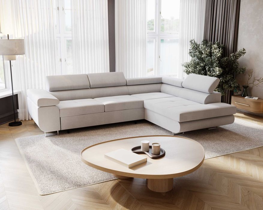 Kanapa Narożnik LIVIO 277 cm regulowane zagłówki funkcja spania