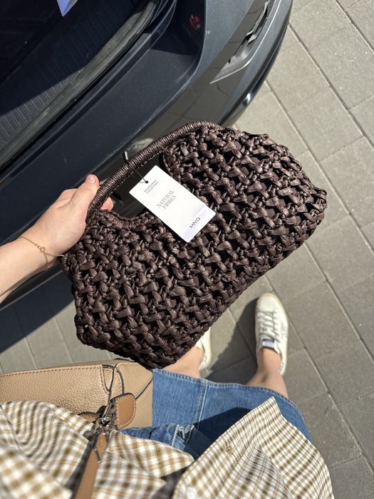 Сумка клатч манго зара mango коричнева плетена bottega