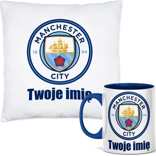 zestaw! poduszka kubek z twoim imieniem manchester