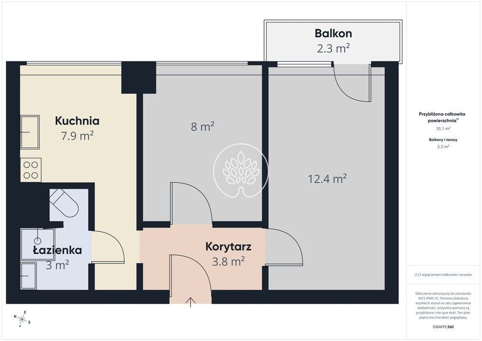 2 pokoje | 35,8 m² | balkon | parter