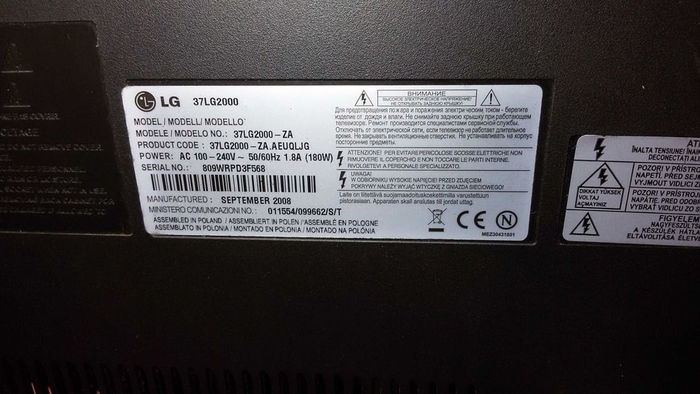 tv lcd lg modelo 37lg2000 37polgadas 95cm