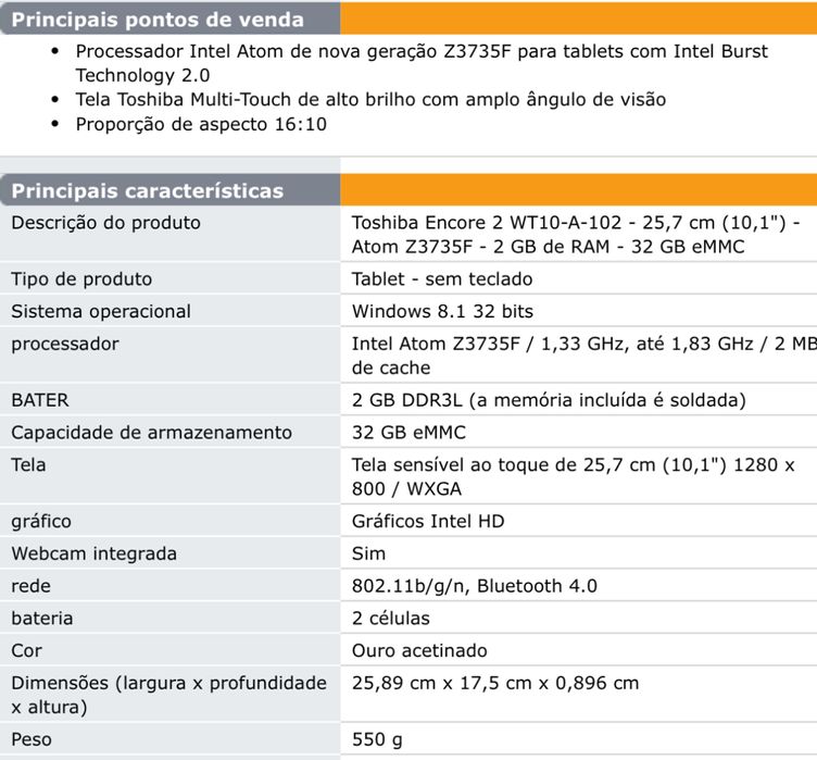Toshiba Encore 2 WT10-A-102, com teclado e capa, como novo.