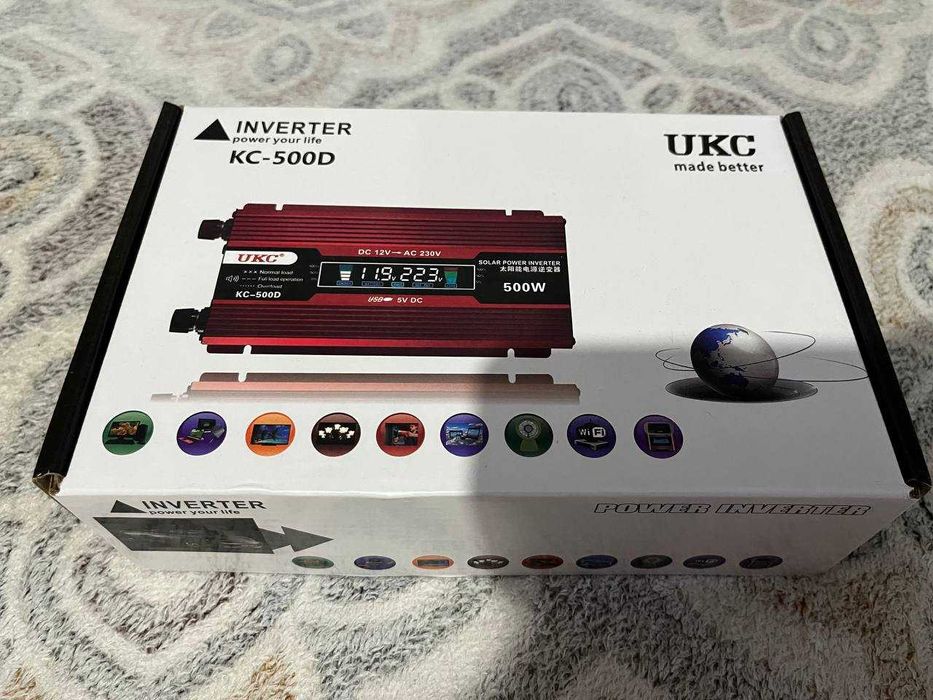 Інвертор перетворювач UKC KC-500D AC/DC з 12 на 220 вольт + LCD 500W