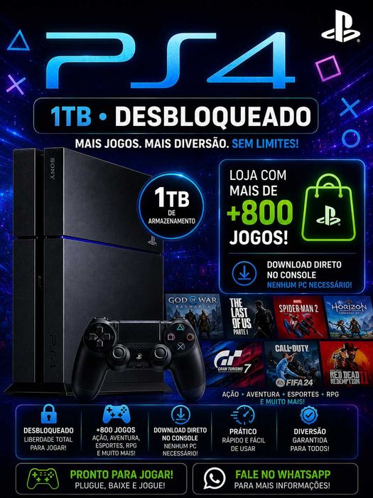Ps4 fat 1TB - FW 12.50 Desbloqueado com + de 800 jogos