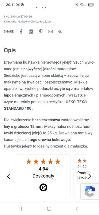 Drewniana hustawka Jelej