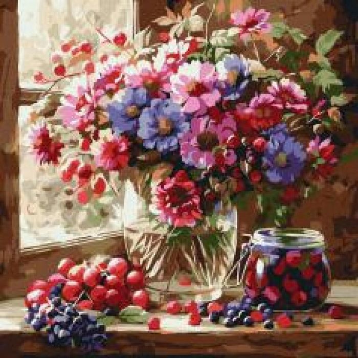 Malowanie po numerach - Bukiet i owoce 40x40cm Ideyka pudełko,400x15