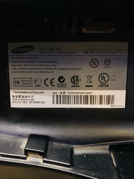 Монитор Sumsung,диагональ 22 дюйма