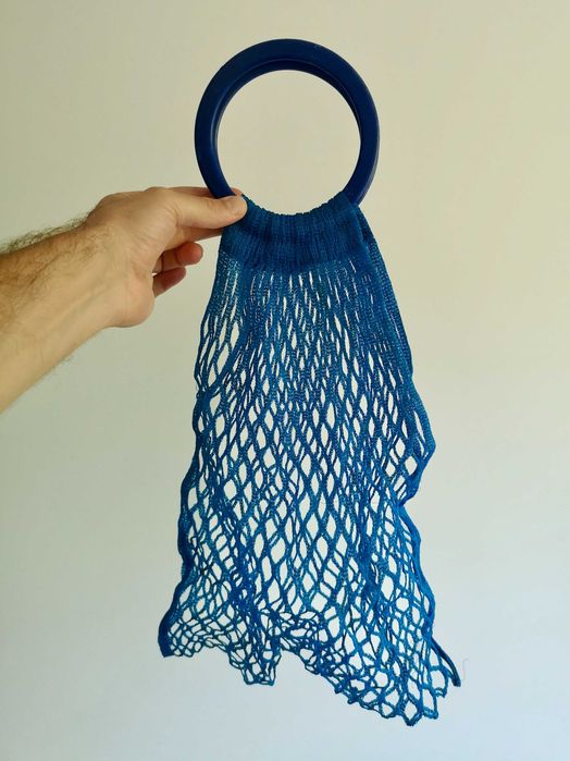 Saco de rede azul com argolas, vintage -  Festival?