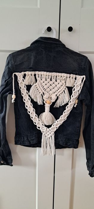 Katana jeansowa z makramą – rękodzieło BOHO