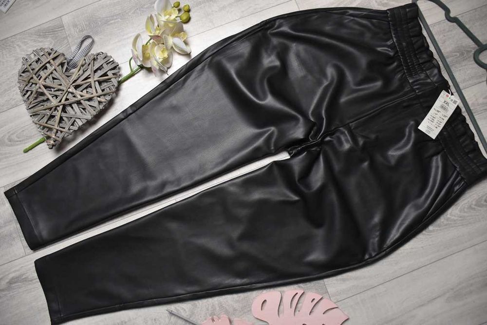 *Reserved* spodnie eko skóra czarne wysoki stan gruby pas nowe_XXL