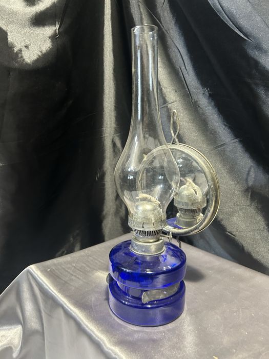 Lampa Naftowa Niebieska Chabrowa Z Lusterkiem do Rozpraszania Światła