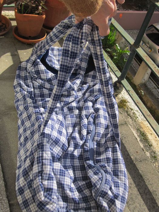 Alcofa vintage alças, Xadrex Azul e Branco, algodão acolchoado anos 70