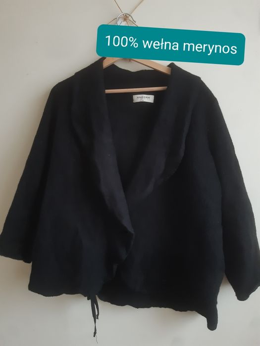Szara narzutka bolerko damska 100% wełna merino ANCORA rozmiar XL