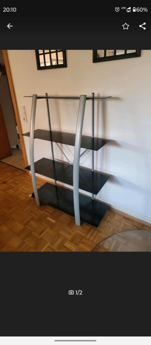 Regal szklany czarny srebrny regały 4 5 pólka