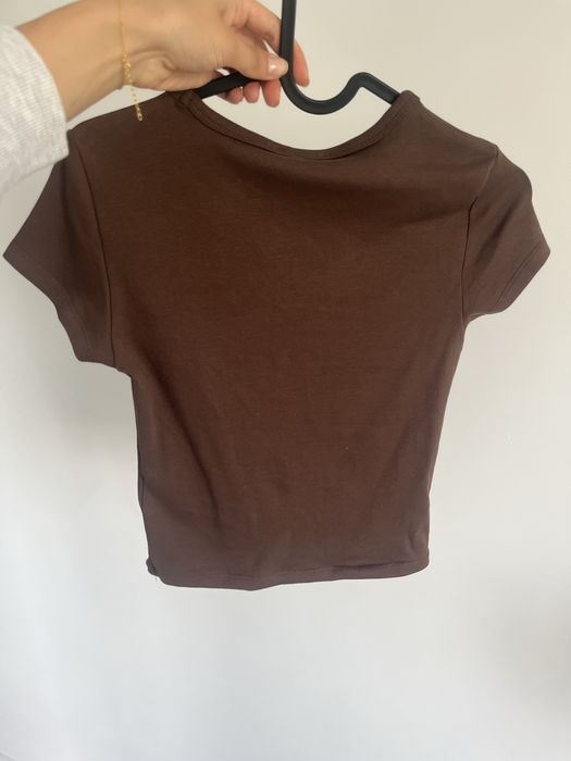 Nowa bluzka brązowa croptop basic miś tedi S bawełna