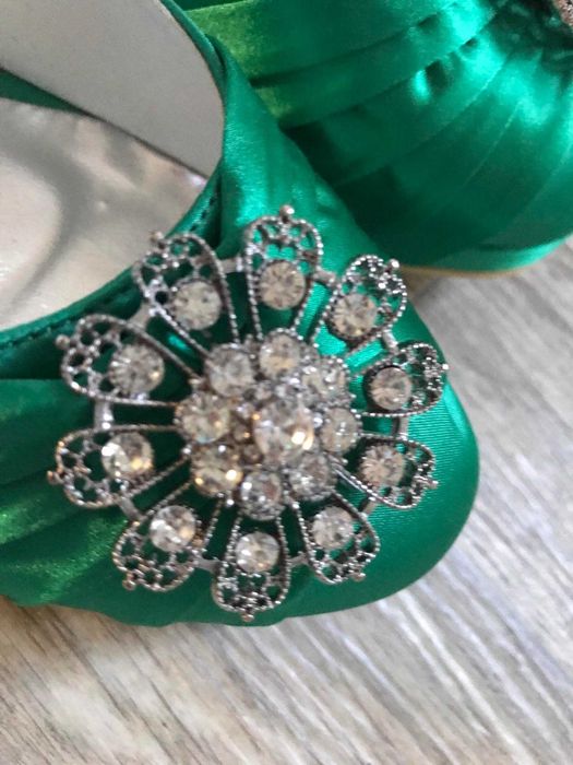 Свадебные зеленые туфли Elegant Park брошь стразы ст.26,5/26см