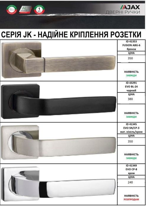 Ручки для дверей AJAX  качественная фурнитура по доступной  цене.