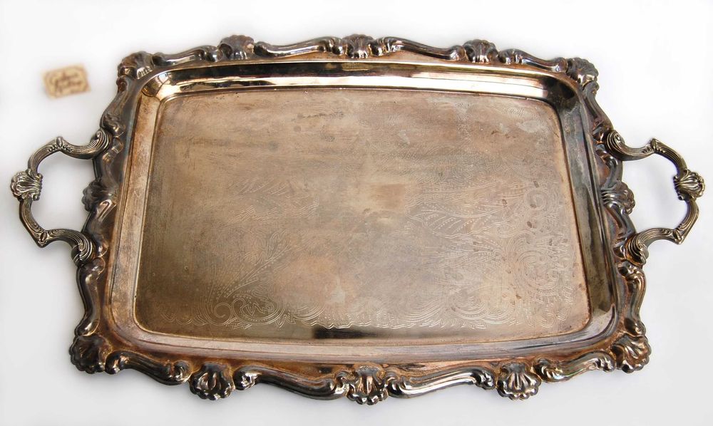 Duża taca platerowana, posrebrzana, grawerowana, barok, secesja