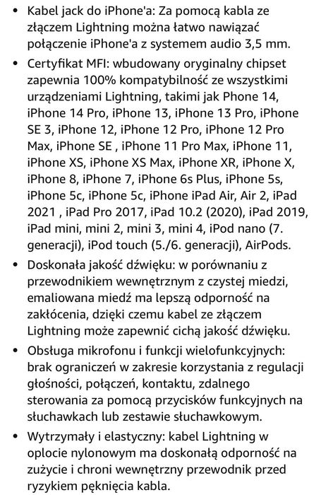 Kabel jack do IPhone’a / IPada