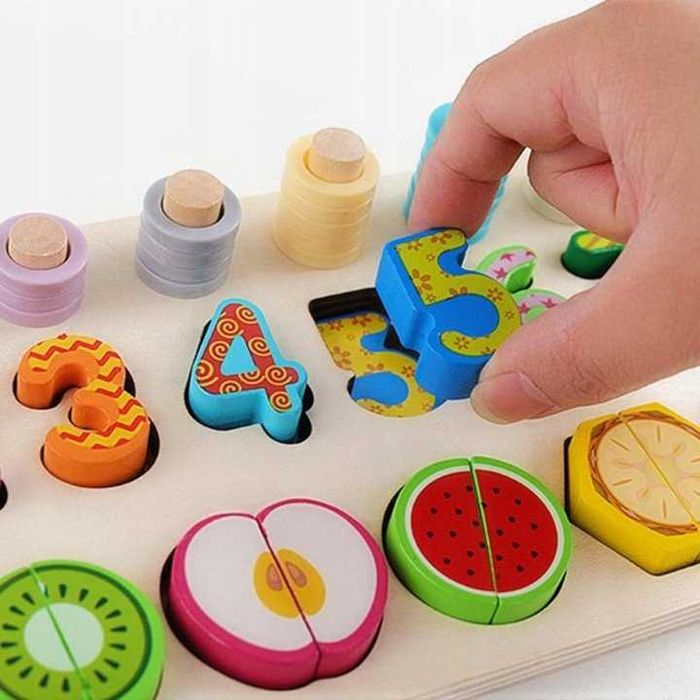Układanka drewniana sorter Montessori liczenie owoce  liczby kolory