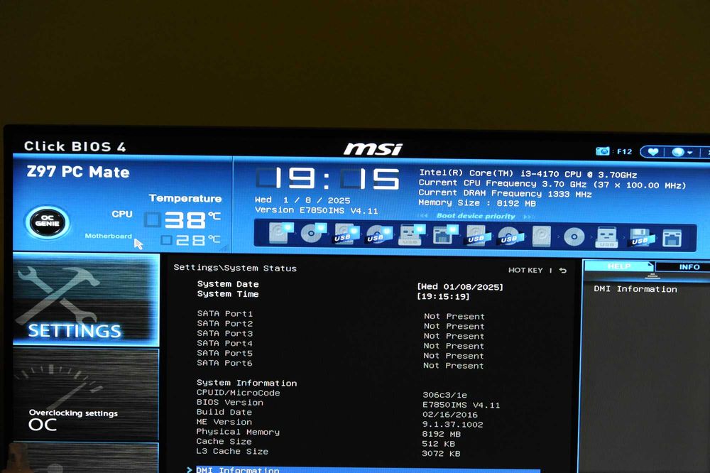 Procesor I3-4170 Płyta MSI Z97 PC Mate RAM 8GB