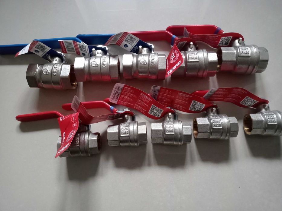 Zawory kulowe 3/4" 5szt, 1" 5szt Ferro, Diamond. Zestaw.