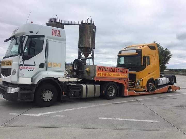 Wynajem naczepy niskopodwoziowej, transport ciągników siodłowych