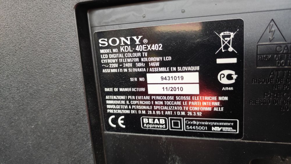 Tv Sony Bravia Uszkodzony