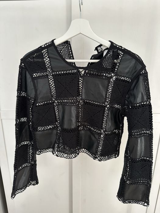 Zara bluzka z ecco skóry z ażurowymi wstawkami 36
