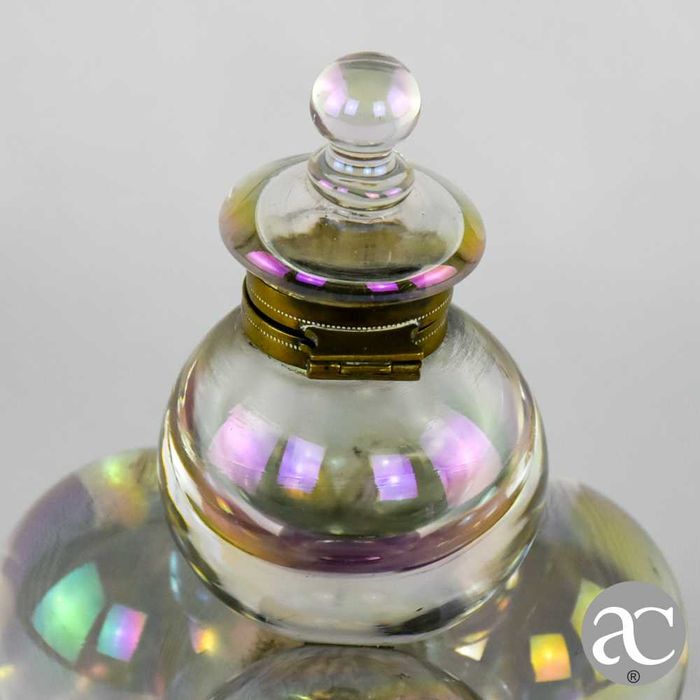Raro Tinteiro iridescente em Cristal Bohemia e metal dourado