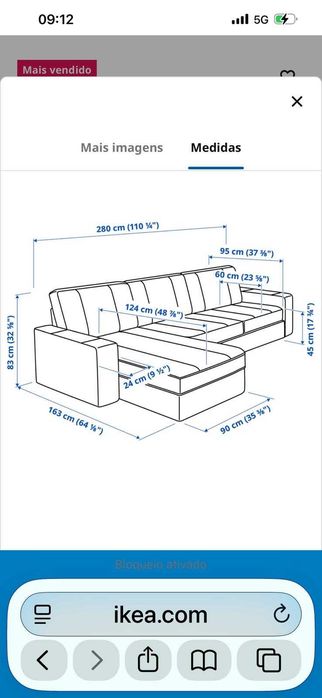 Sofá IKEA Kivik 3 lugares cinzento