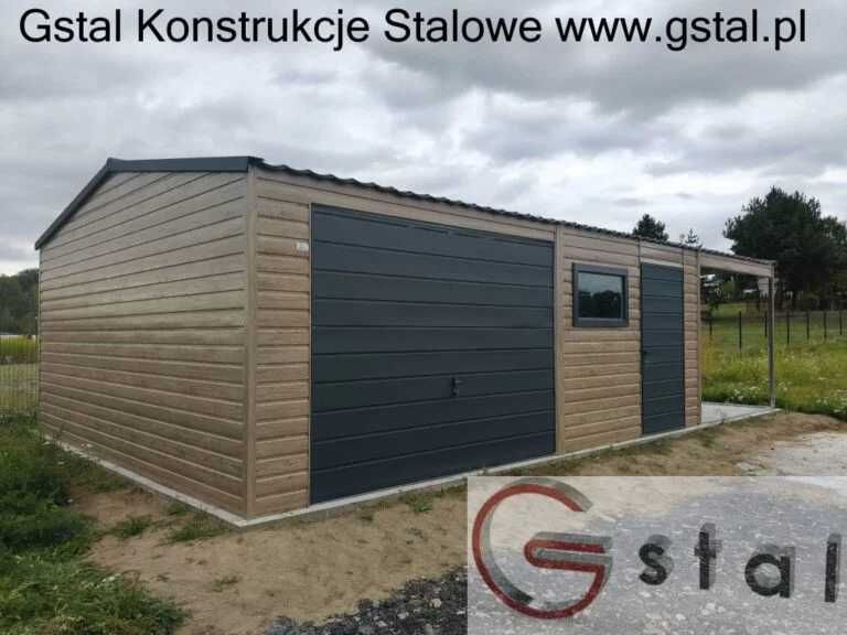 garaż blaszany 9×5 z wiatą dąb bielony winchester