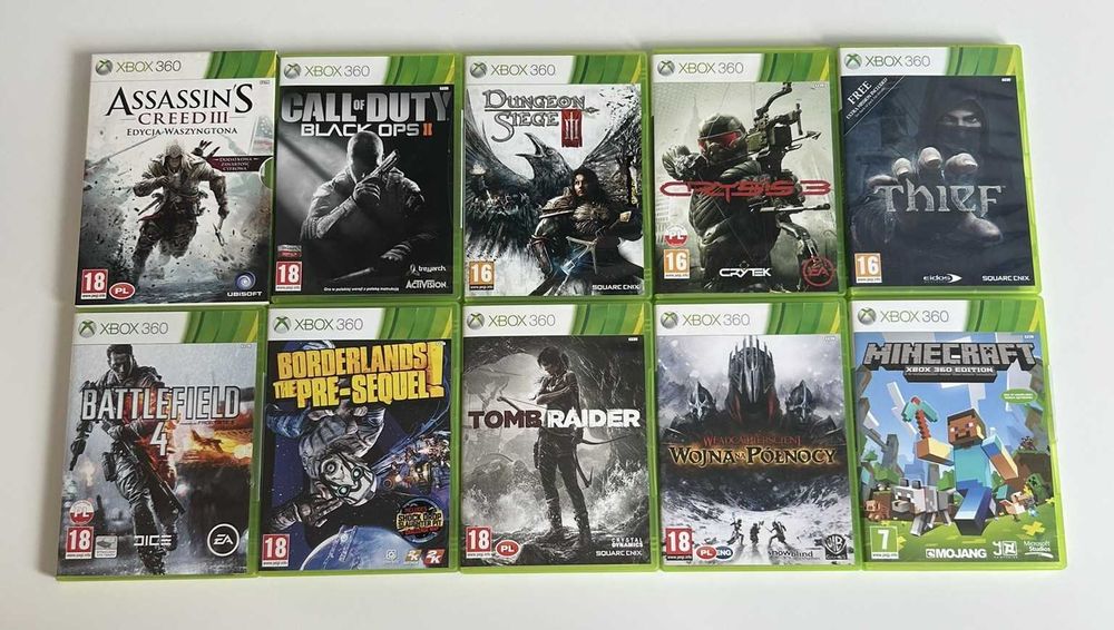 ZESTAW 10 GIER XBOX 360 | Minecraft, Call of Duty Black OPS II, Tomb Raider, Crysis 3 | PEŁNA lista gier w opisie !!!
