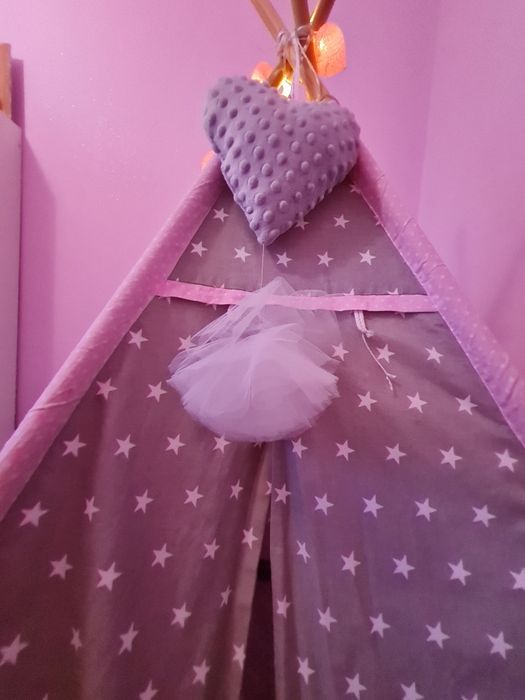 Tipi 100cm rozowo szary w gwiazdki piekny