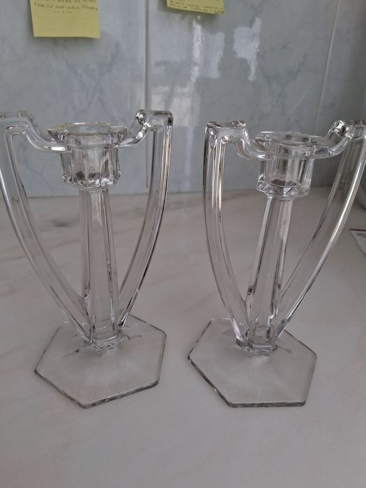 Par de castiçais estilo arte nova, Krystol, vintage