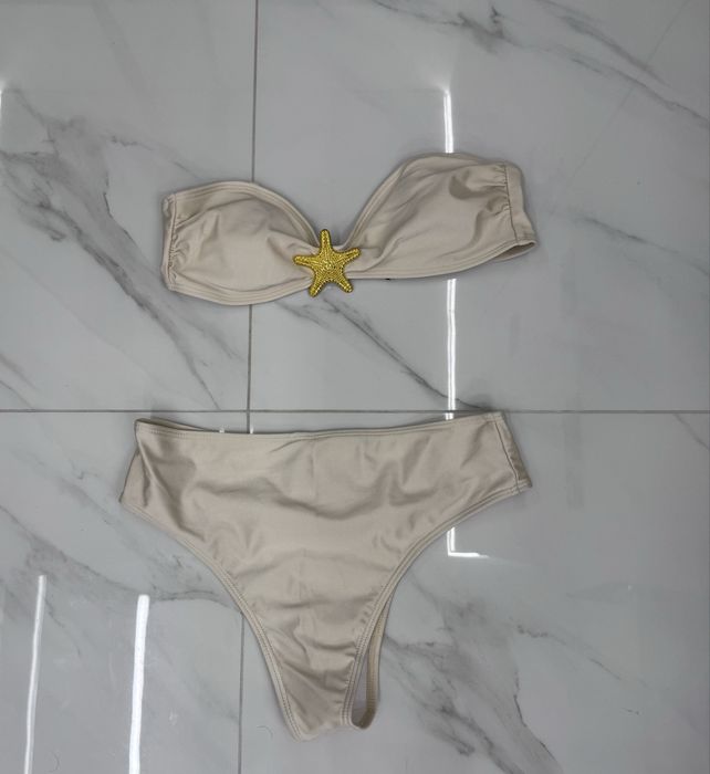 Купальник женский S новый нежно бежевый с золотой звездой