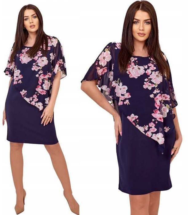 Sukienka ołówkowa z narzutką, elegancka  rozmiary L-4XL