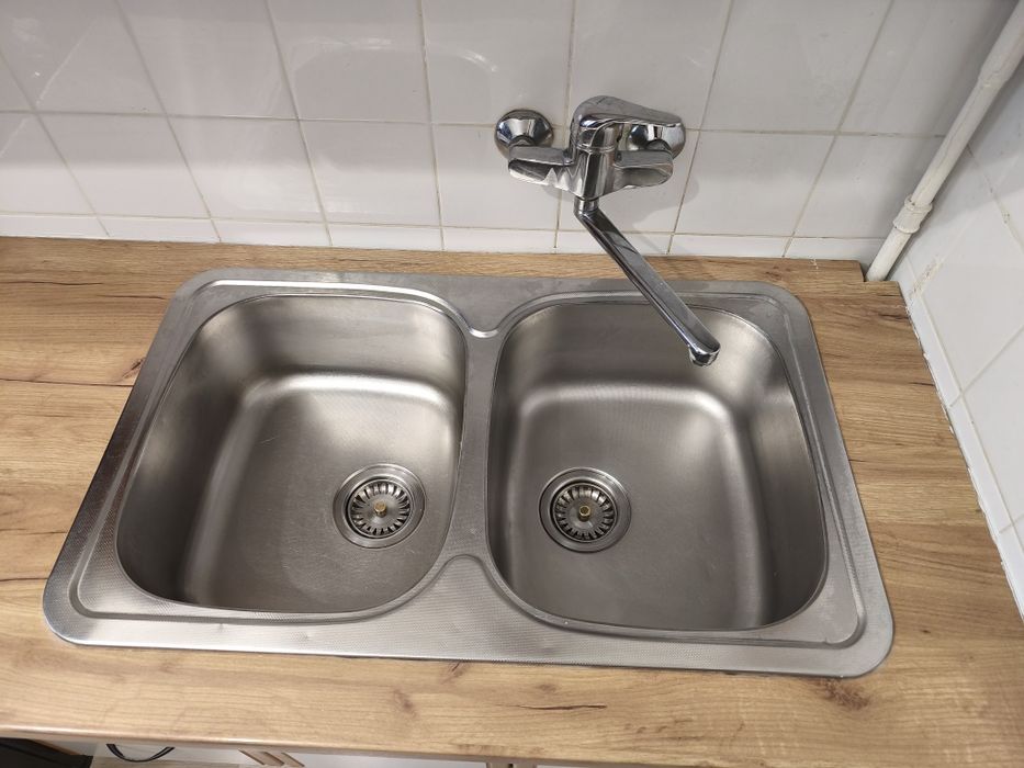 Stalowy Zlew dwukomorowy z blatem