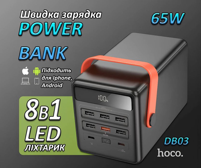 Павербанк 100000mAh(65w) Hoco.Дуже потужний.для ноутбука