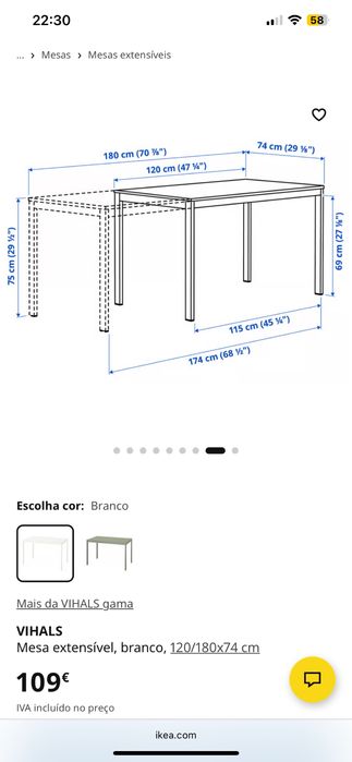 Mesa de refeição extensível Ikea Vihals