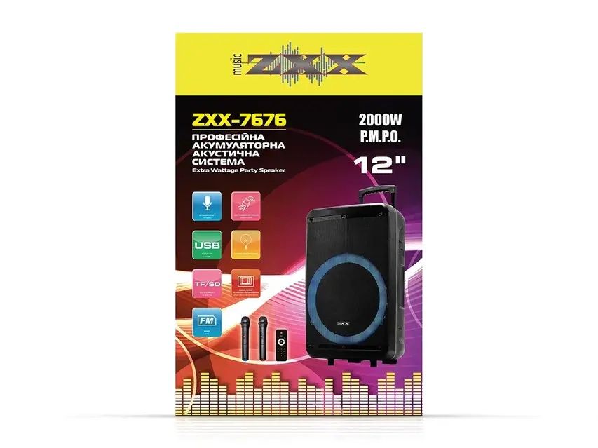 Колонка ZXX-7676 60Вт 12" 59х36х30см потужна колонка караоке мікрофон